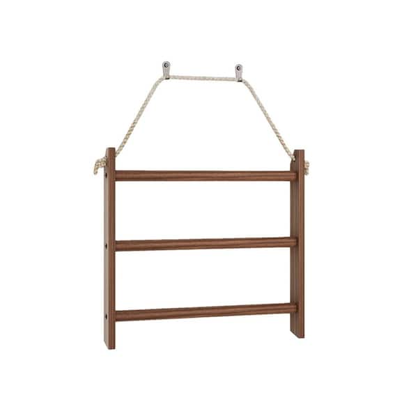 5-Tier Brown Blanket Ladder, Leaning Wall-Mounted Bath Accessory in Wooden Finish, Towel Rack for Bedroom, Set of 1