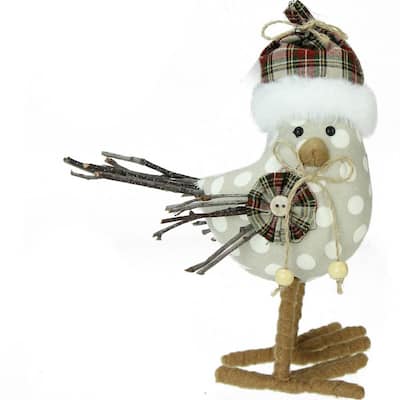 9 in. Brown and White Polka Dot Standing Bird Christmas Decoration