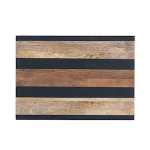 16.75 in. Natural Brown Rectangle Mango Wood Cheese and Cutting Board with Stripes