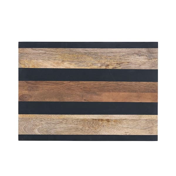 Storied Home 16.75 in. Natural Brown Rectangle Mango Wood Cheese and Cutting Board with Stripes