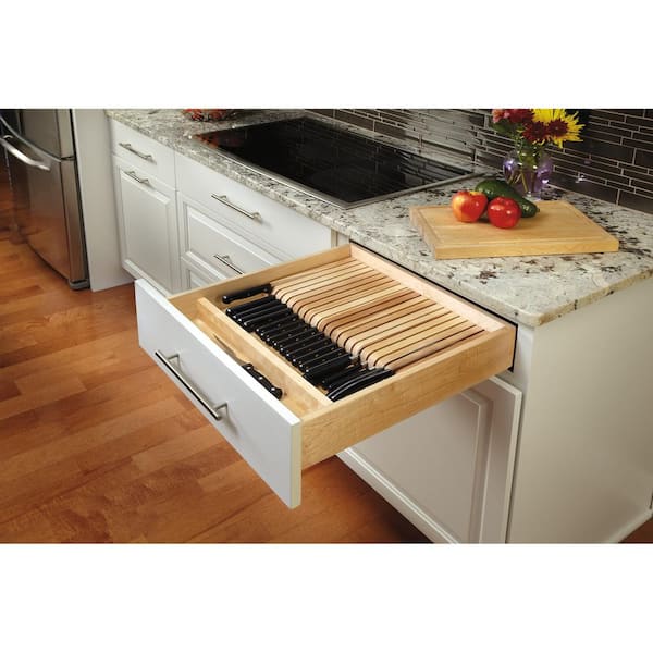 Maple 18.5 in. W x 22 in. D x 2.38 in. H Light Brown Wood Trim-to-Fit Knife Block Drawer Organizer Insert