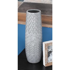 16 in. Gray Ceramic Decorative Vase with Varying Patterns