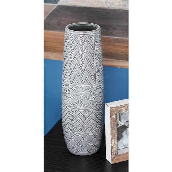 Litton Lane 16 in. Gray Ceramic Decorative Vase with Varying Patterns