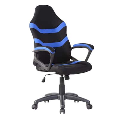 25 in. Width Blue and Black Fabric Gaming Chair with Swivel Seat and Adjustable Height Support