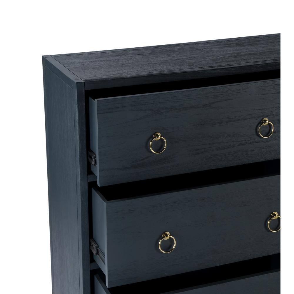 Navy Blue Acacia Wood 5-Drawer Vertical Dresser