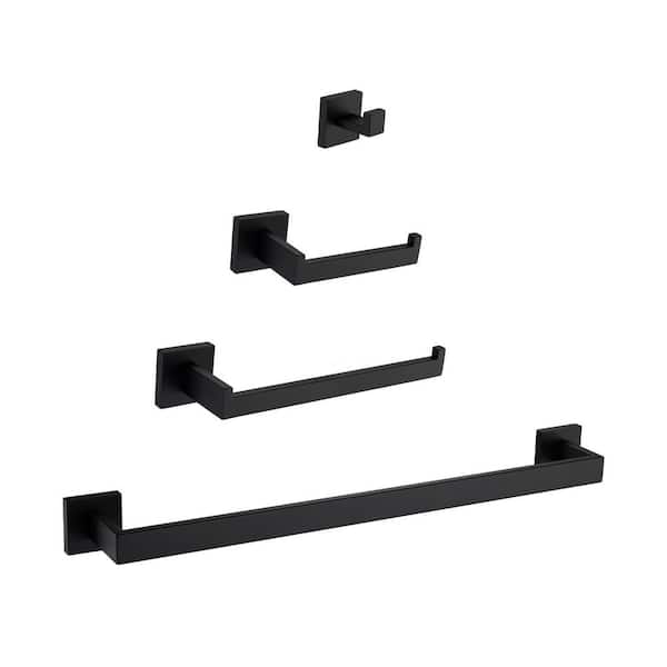 Tahanbath 4-Piece Bath Hardware Set with Hand Towel Holder in Matte Black