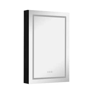 24 in. W x 36 in. H Rectangular Black Aluminum Surface Mount Right Medicine Cabinet with Mirror and LED Light