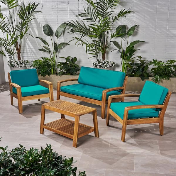 Noble House Grenada Teak Brown 4Piece Wood Patio Conversation Set with