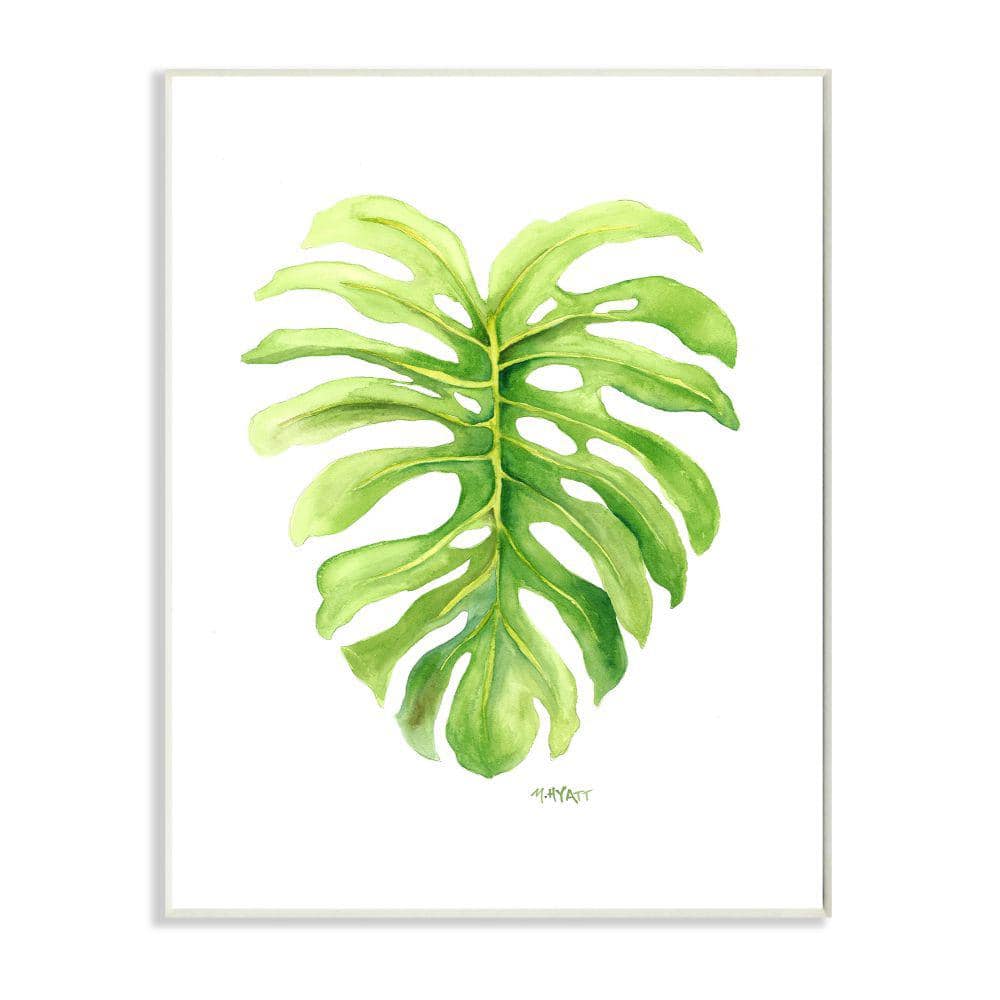 Stupell Monstera Leaf Tropical Plant Over White Wood Wall Art - Green - 13 x 19