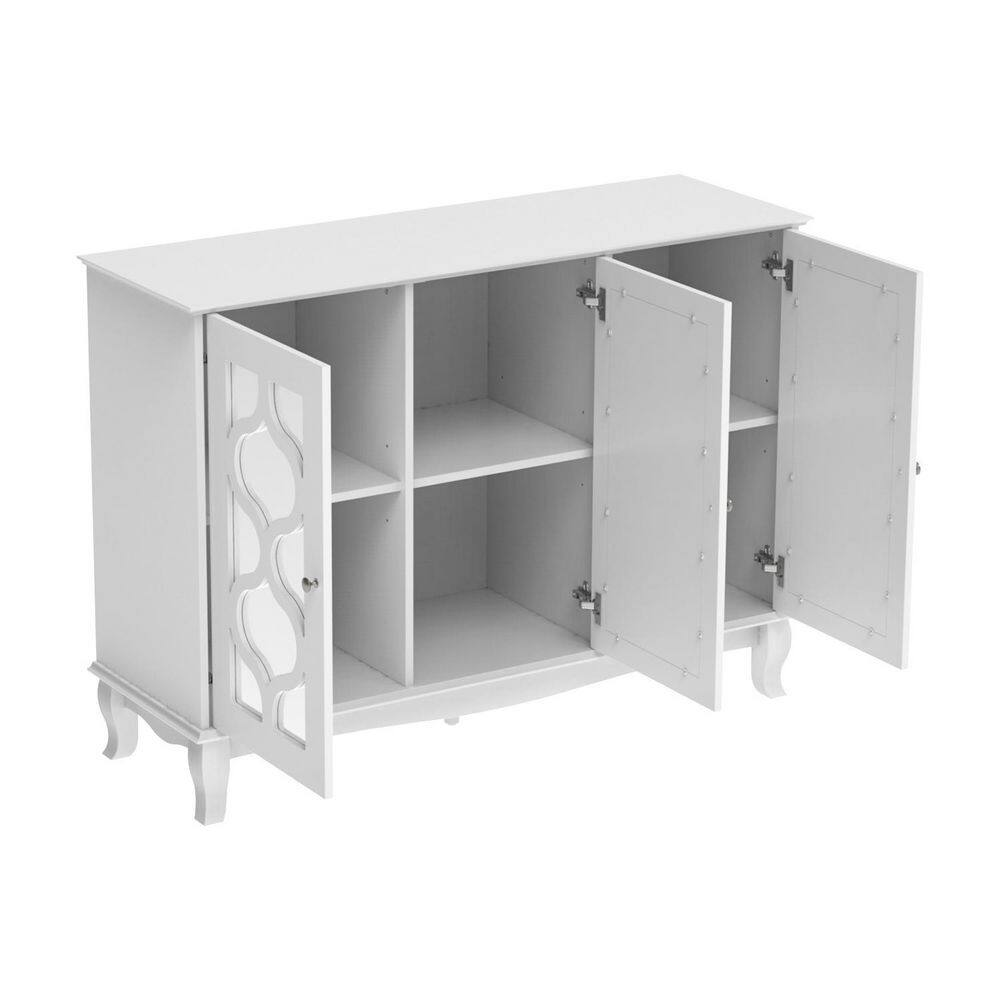 FUFU&GAGA White Mirrored Wooden Accent Storage Sideboard, Wine