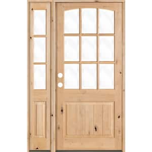 46 in. x 96 in. Knotty Alder Right-Hand/Inswing 9-Lite Clear Glass Unfinished Wood Prehung Front Door with Left Sidelite