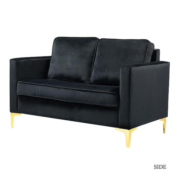 JAYDEN CREATION Belinda 51 in. Black Rose Golden Polyester 2-Seats Loveseats Velvet Sofa with Golden Base