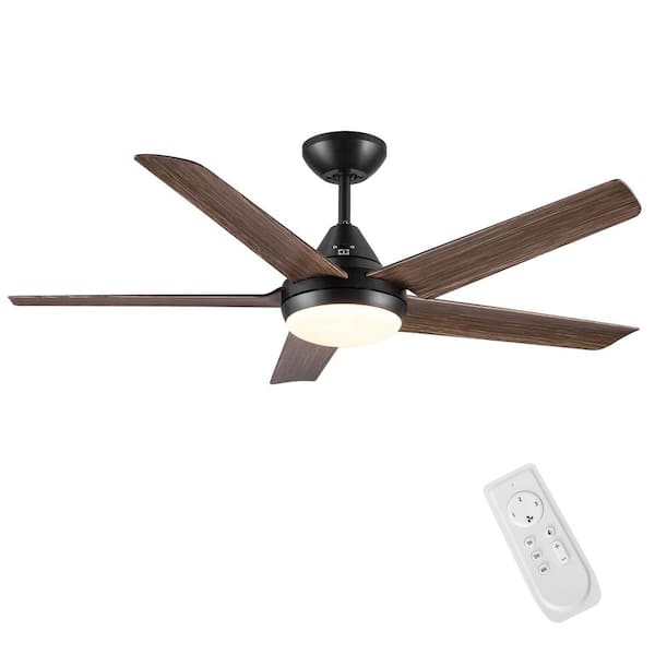48 in. Downrod Mount Ceiling Fan with Integrated LED Light and Brown Wood Grain ABS Blades Included with Remote