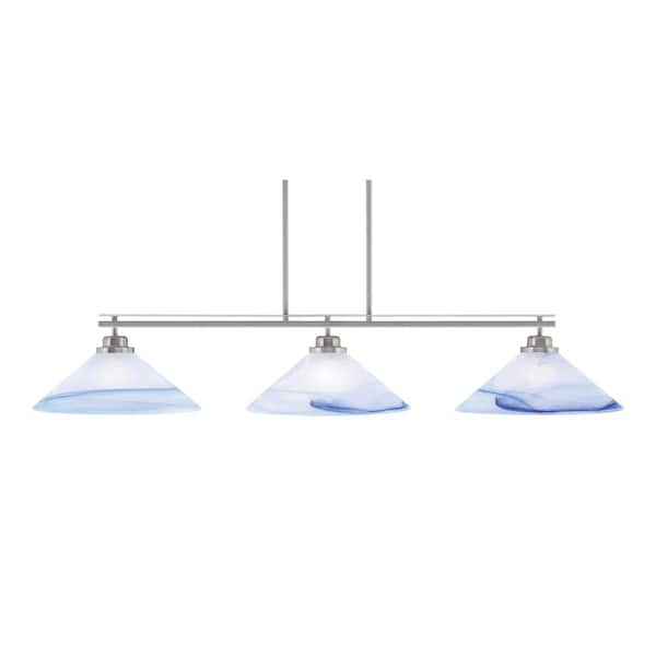 Monroe 3-Light Billiard Light, Round Fitter, Brushed Nickel Finish, 16 in. Blue Swirl Glass