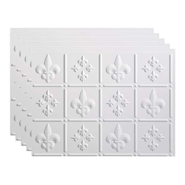 18.25 in. x 24.25 in. Fleur-de-lis Vinyl Backsplash Panel in Matte White (5-Pack)