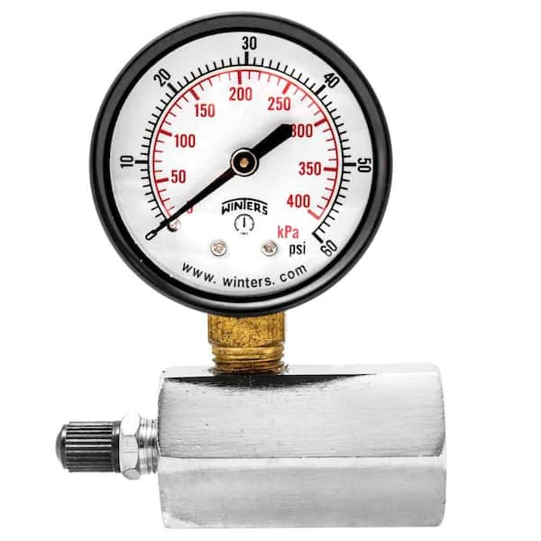 Winters Instruments Petg Series 2 In Gas Test Pressure Gauge With Test Valve Adapts To 3 4 In Fnpt And Range Of 0 60 Psi Kpa Petg203 The Home Depot