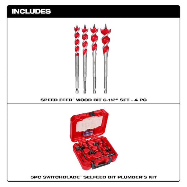 SPEED FEED Auger Wood Drilling Bit Set with Switch Blade Plumber's Kit (9-Piece)
