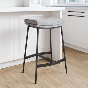 Arlo 27 in. Gray/Matte Black Modern Backless Kitchen Counter Bar Stool Metal Frame with Saddle Seat