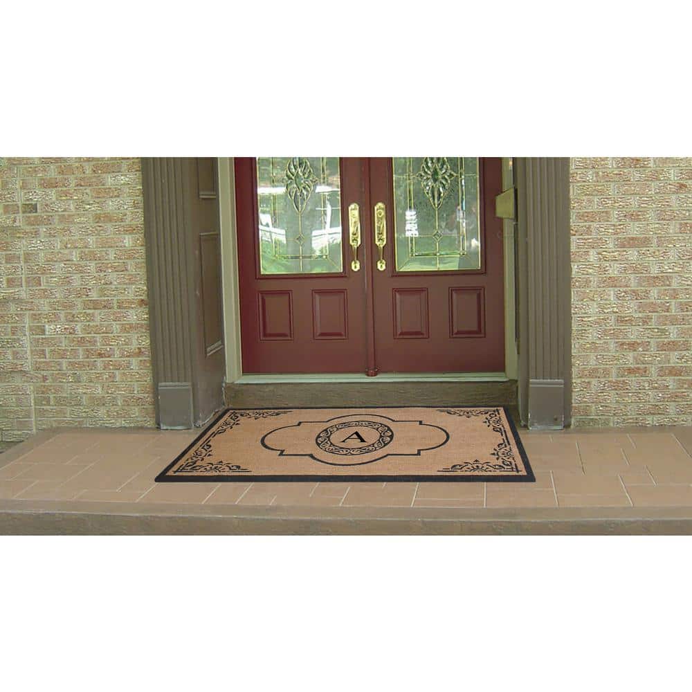 Handcrafted Black and Beige Coir Personalized Outdoor Doormat
