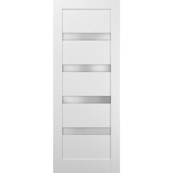 Sartodoors 4113 24 in. x 96 in. Single Panel No Bore MDF 1/4 Lite Frosted Glass White Finished Pine Wood Interior Door Slab
