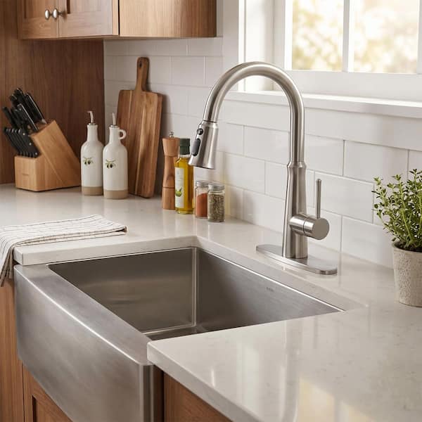Single-Handle Pull-Down Sprayer Kitchen Faucet Stainless Steel in Brushed Nickel