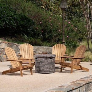 Maison Natural 5-Piece Wood and Concrete Patio Fire Pit Seating Set