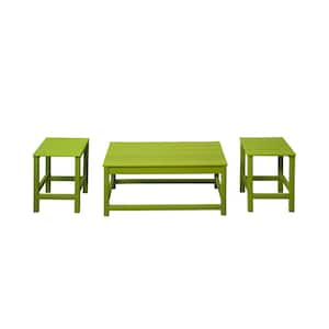 Mason 3-Piece Lime Poly Plastic Outdoor Patio UV Resistant Coffee and Side Table Set