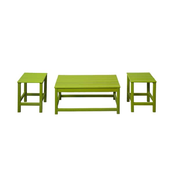 WESTIN OUTDOOR Mason 3-Piece Lime Poly Plastic Outdoor Patio UV Resistant Coffee and Side Table Set