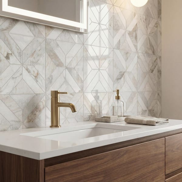 Arabescato Venato White Argyle 12 in. x 12 in. x 0.38 in. Honed Marble Mesh Mounted Mosaic Tile 10 sq.ft./Case