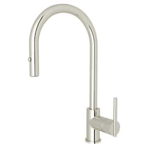 Pirellone Single Handle Pull Down Sprayer Kitchen Faucet with Secure Docking, Gooseneck in Polished Nickel