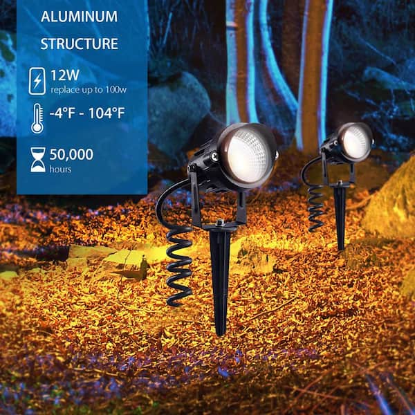 120V Plug in Outdoor Waterproof 12W COB LED Spotlight with Spiked