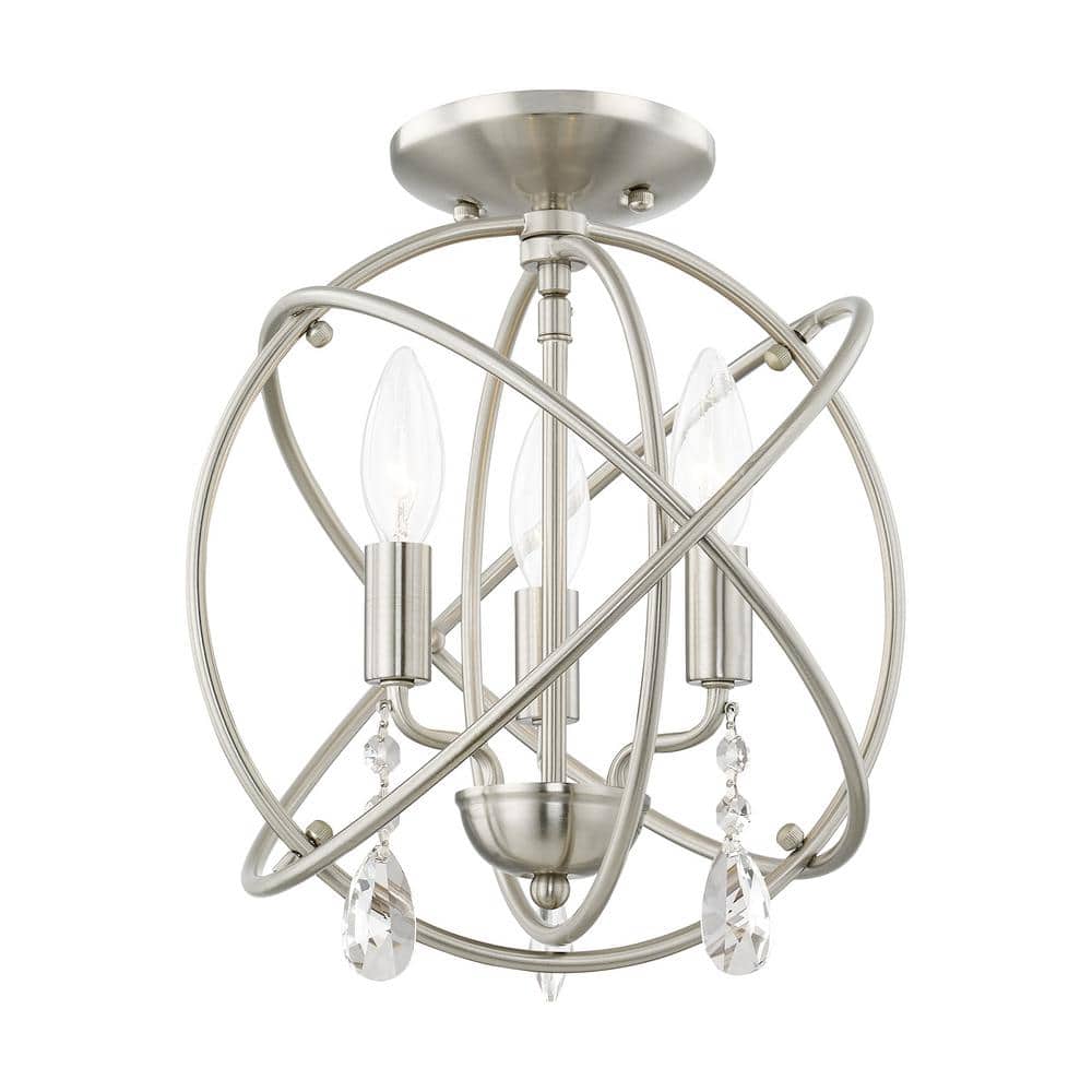 Elegant Mini 3-Light Brushed Nickel Chandelier with Clear Crystal Accents