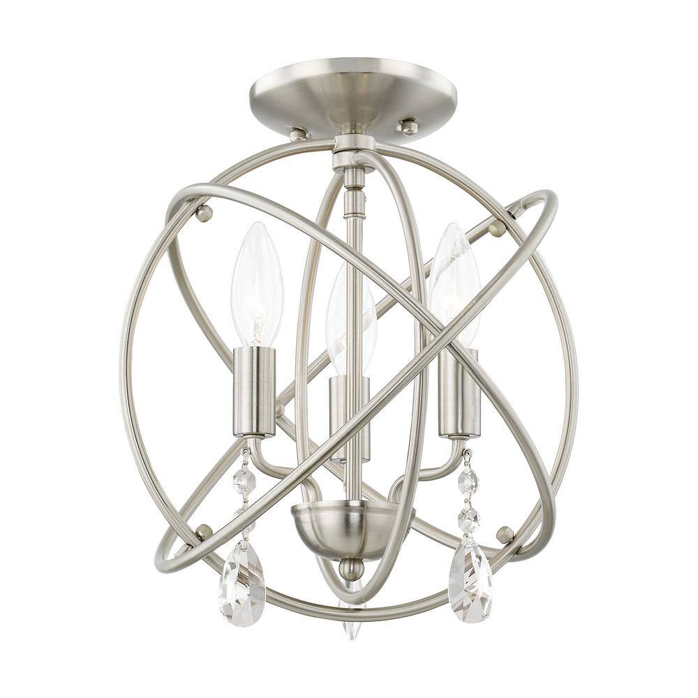 Elegant Mini 3-Light Brushed Nickel Chandelier with Clear Crystal Accents