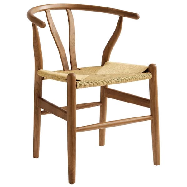 Amish Wood Rope Dining Room Chair in Walnut-29 in. Tall Solid Elm Wood Accent Armchair
