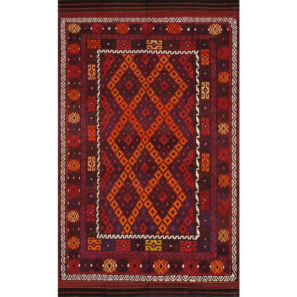 Afghan Kilim Rug, 4 x 3 ft Blue Red and Off-White Contemporary Rug