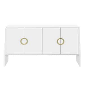 61.00 in. W x 15.70 in. D x 33.80 in. H White Linen Cabinet 4-Door Metal Handle Storage Cabinet