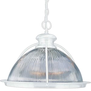 1-Light Textured White Island Pendant Light with Clear Ribbed Glass Dome Shade