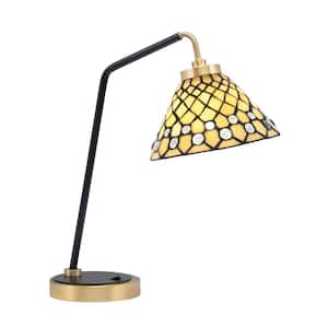 Delgado 16.5 in. Matte Black and New Age Brass Desk Lamp with Starlight Art Glass