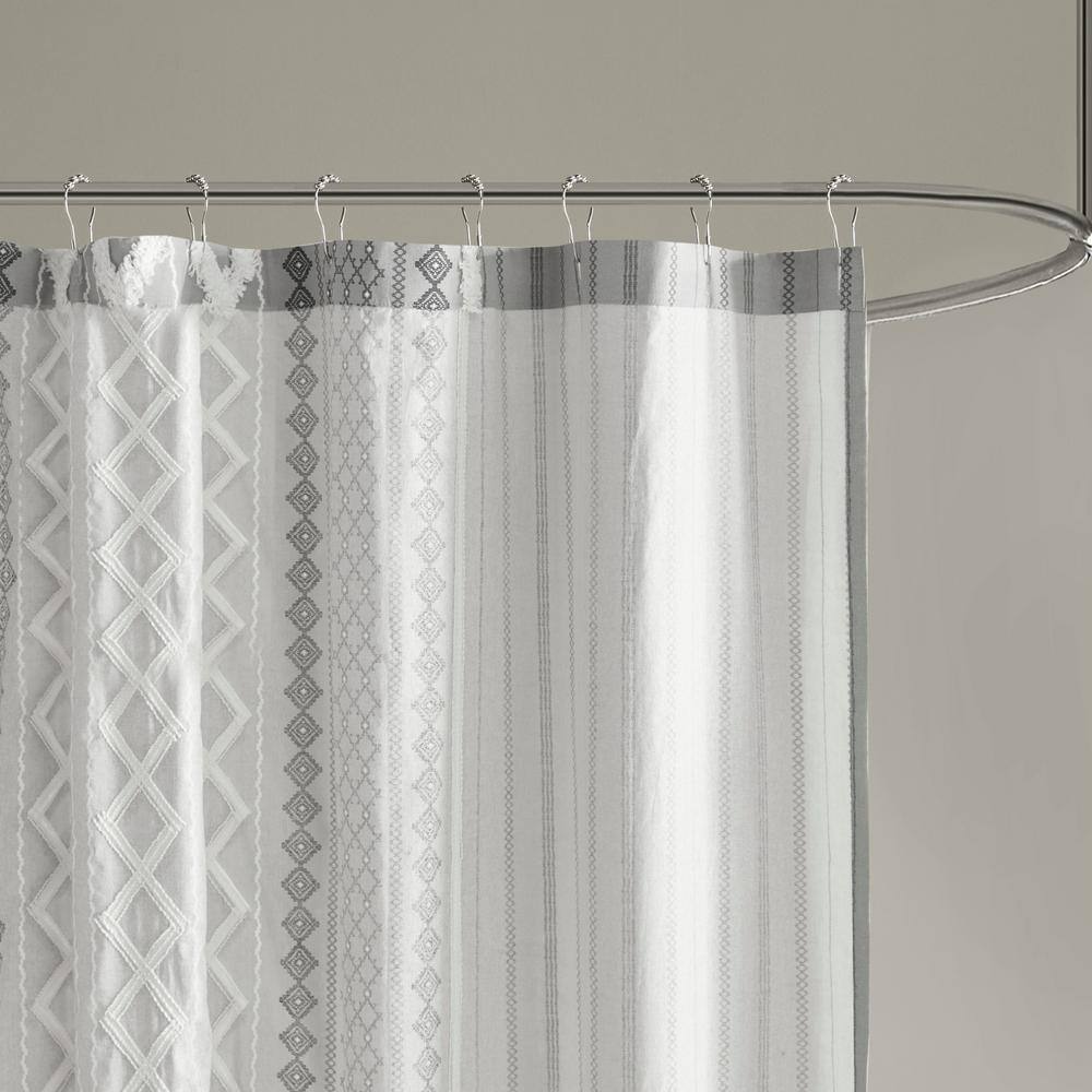 Gray Cotton Aztec Print Chenille Shower Curtain 72" x 72"