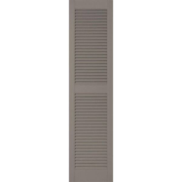 Ekena Millwork 12 in. x 55 in. Lifetime Vinyl Custom Straight Top Center Mullion Open Louvered Shutters Pair Clay