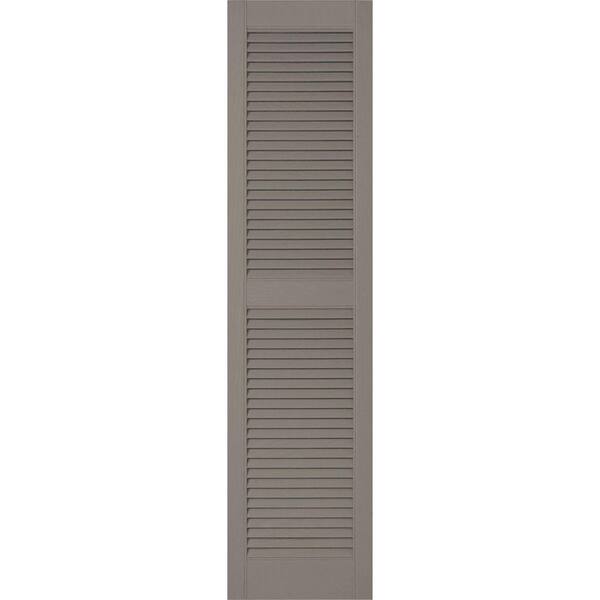 Ekena Millwork 14-1/2 in. x 24 in. Lifetime Vinyl Custom Straight Top Center Mullion Open Louvered Shutters Pair Clay