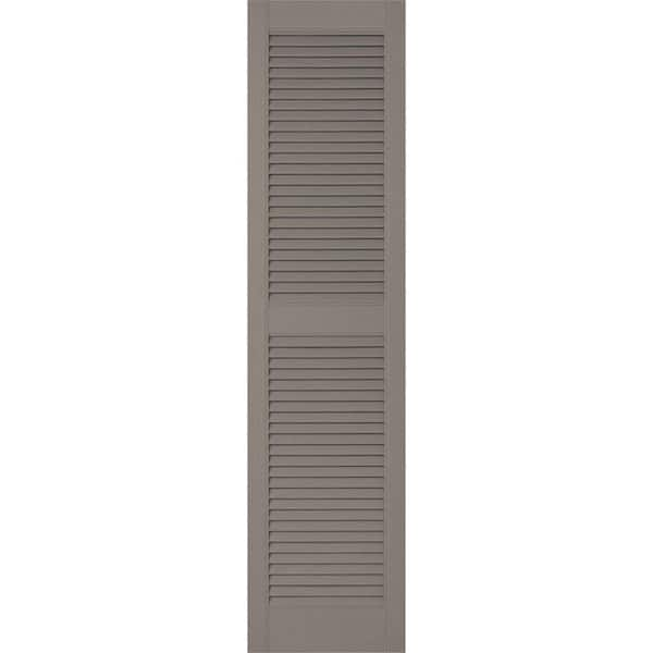 Ekena Millwork 18 in. x 63 in. Lifetime Vinyl Custom Straight Top Center Mullion Open Louvered Shutters Pair Clay