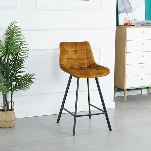 Seafuloy 37.4 in. Yellow High Legs Leisure Bar Side Chair with Back (set of 2)