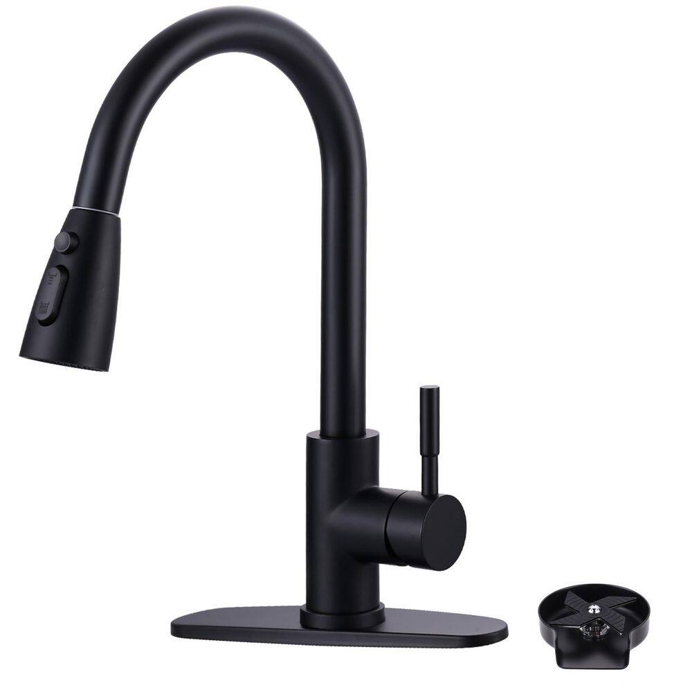 15.6 in. Single Handle Pull Down Sprayer Kitchen Faucet with 360° swivel and Glass Rinser in Black price history on PriceWatchPro