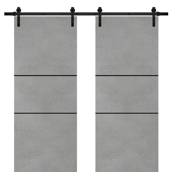 Sartodoors 30 in. x 96 in. 2 Panel Concrete Solid Wood with Honeycomb Sliding Barn Door with Hardware Kit