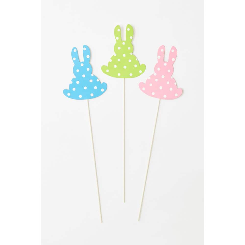 5 in Polka Dot Easter Bunny on 12 in Metal Pick, 3 Assorted, Set of 6