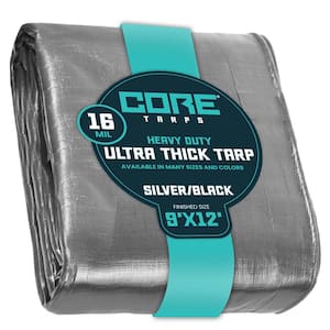 9 ft. x 12 ft. Silver/Black 16 Mil Heavy Duty Polyethylene Tarp, Waterproof, UV Resistant, Rip and Tear Proof