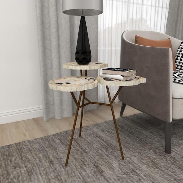 Litton Lane 20 in. Bronze 3 Tier Large Round Wood End Accent Table