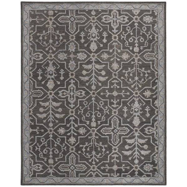 Weave & Wander Faris Light Gray/Black 2 ft. x 3 ft. Floral Wool Area Rug