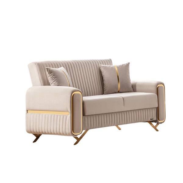 Escalade Collection Convertible 66.9 in. Beige Microfiber 2-Seat Loveseat with Storage